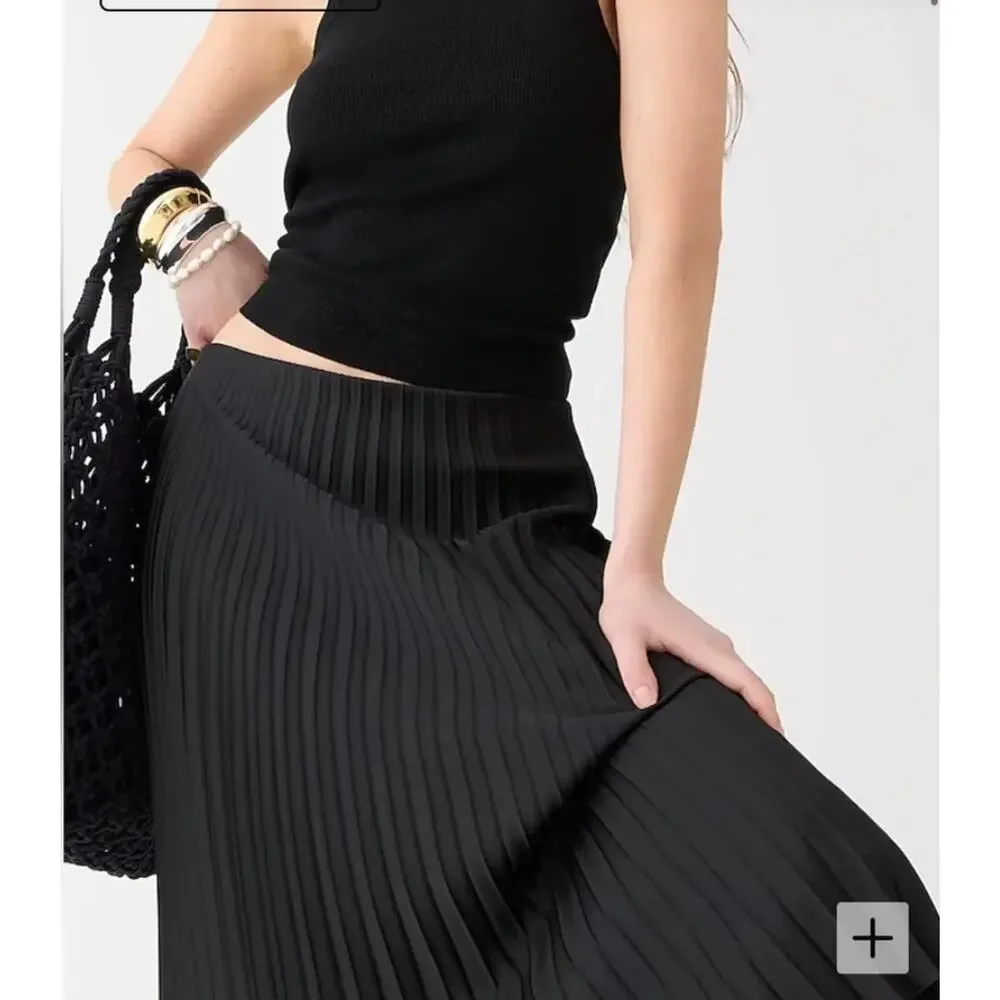 J. Crew Gwyneth Pleated Slip Skirt Black BN757 Size S